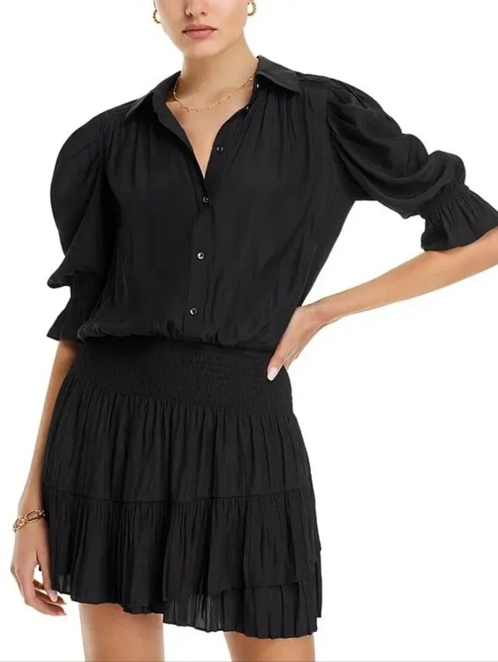Ramy Brook angelina smocked waist ruffled hem dress